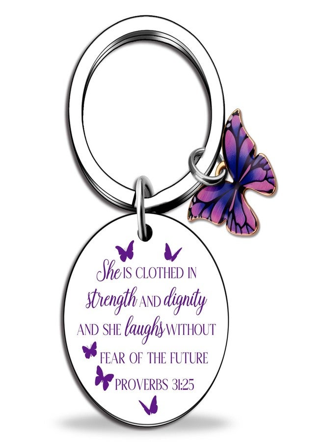 igvean Christian Gifts for Women Bible Verse Gifts Purple Butterfly Keychain Baptism Favors Inspirational Religious Gift for Women Friends Bestie Mother Bible Accessories - Image 1